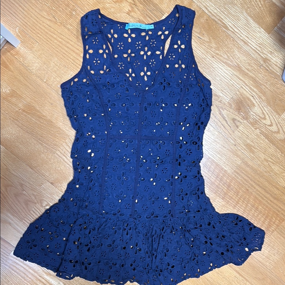 Navy Blue Eyelet Sleeveless Top